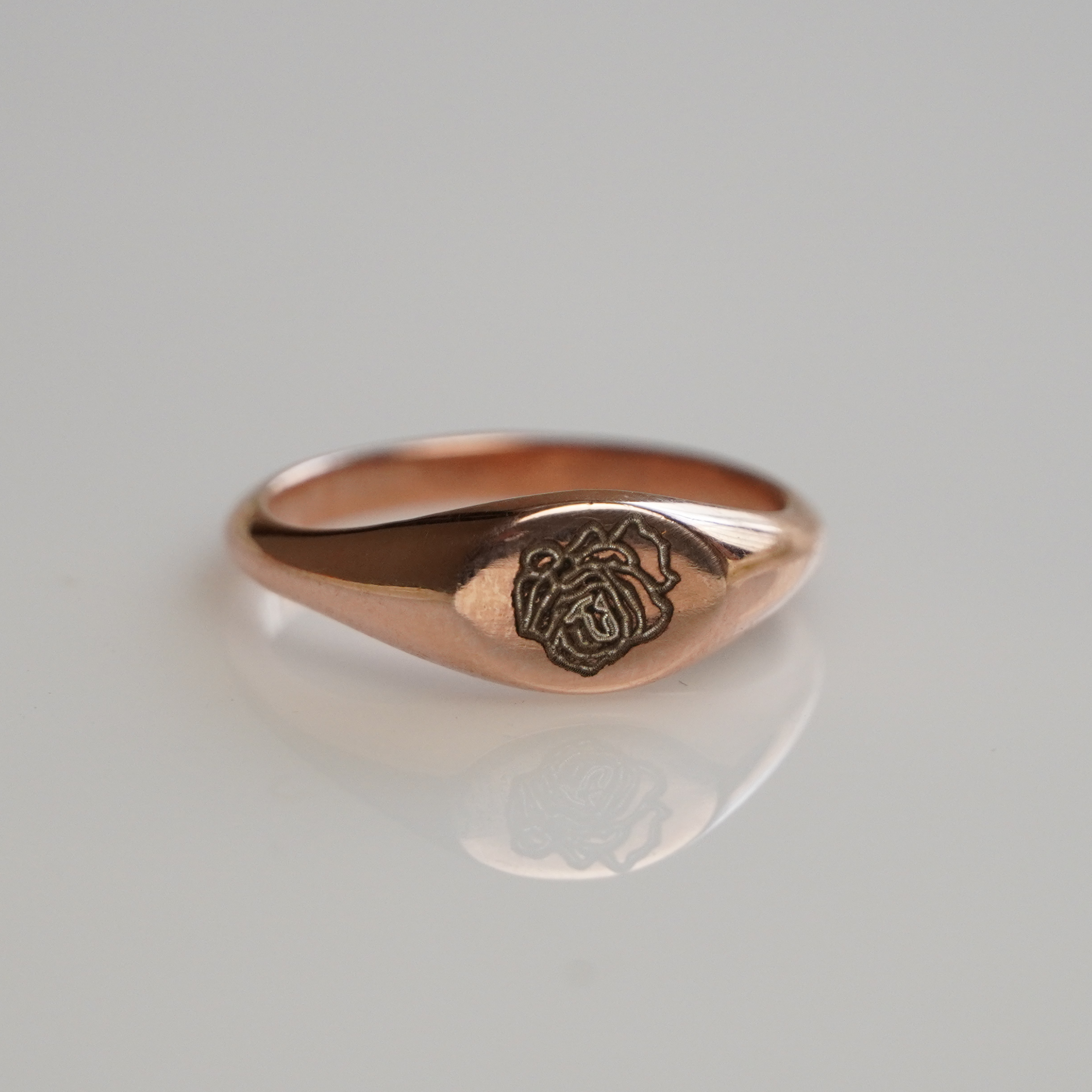 925 Sterling Silver Classic Rose Gold Oval Ring with Floral Stamp for Women