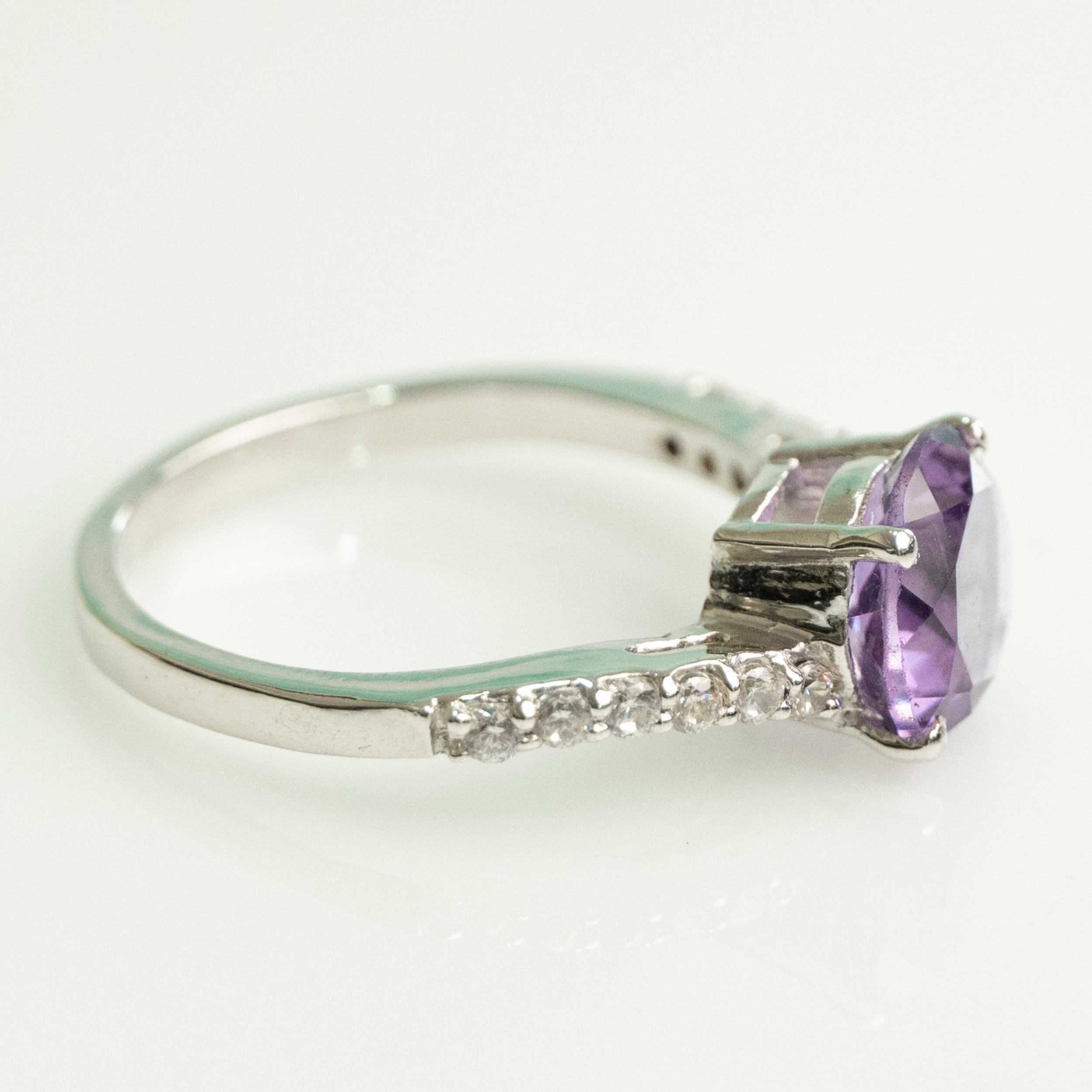 925 Sterling Silver Round Amethyst Prong Setting Ring for Women