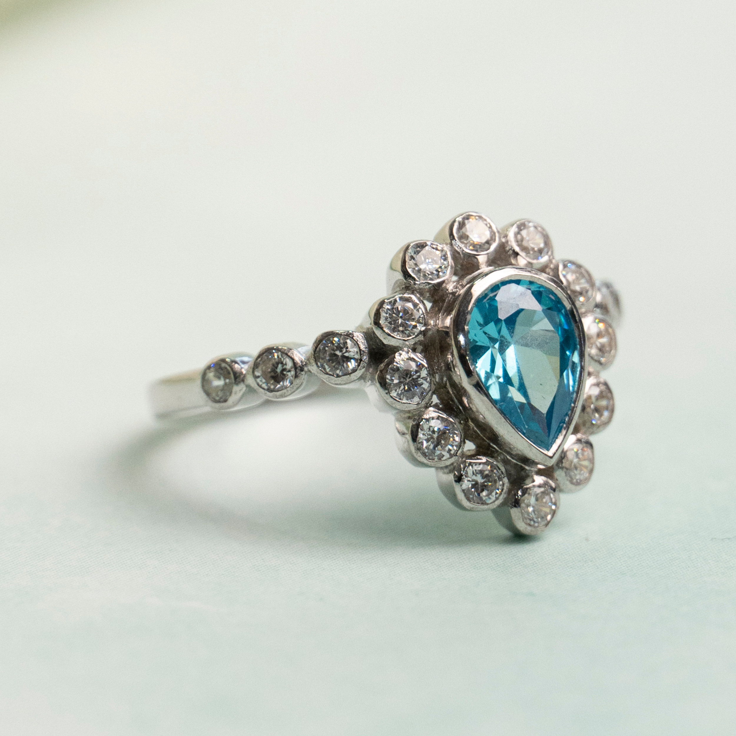 925 Sterling Silver Royal Blue Topaz Stone with Zircon Ring For Women
