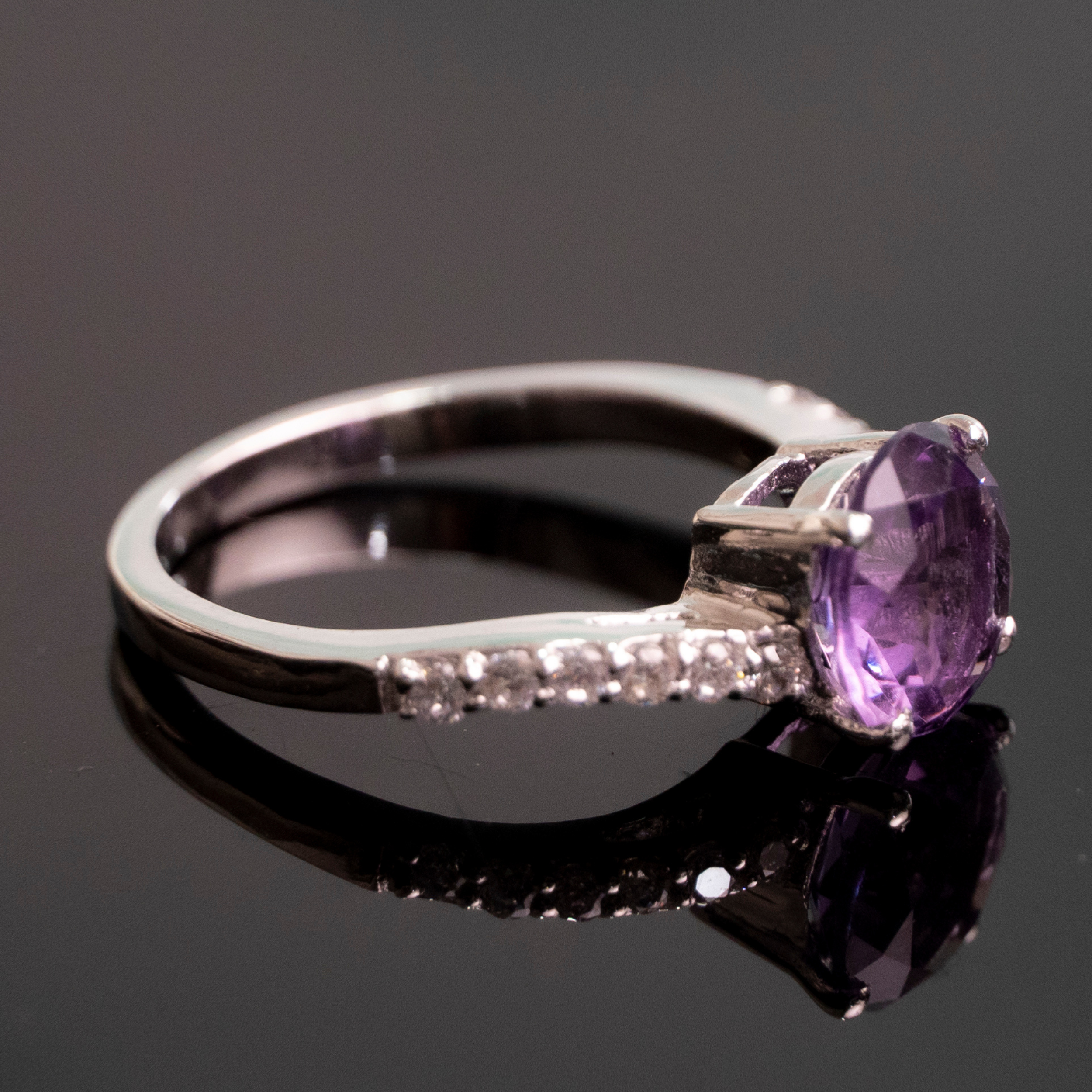 925 Sterling Silver Round Amethyst Prong Setting Ring for Women