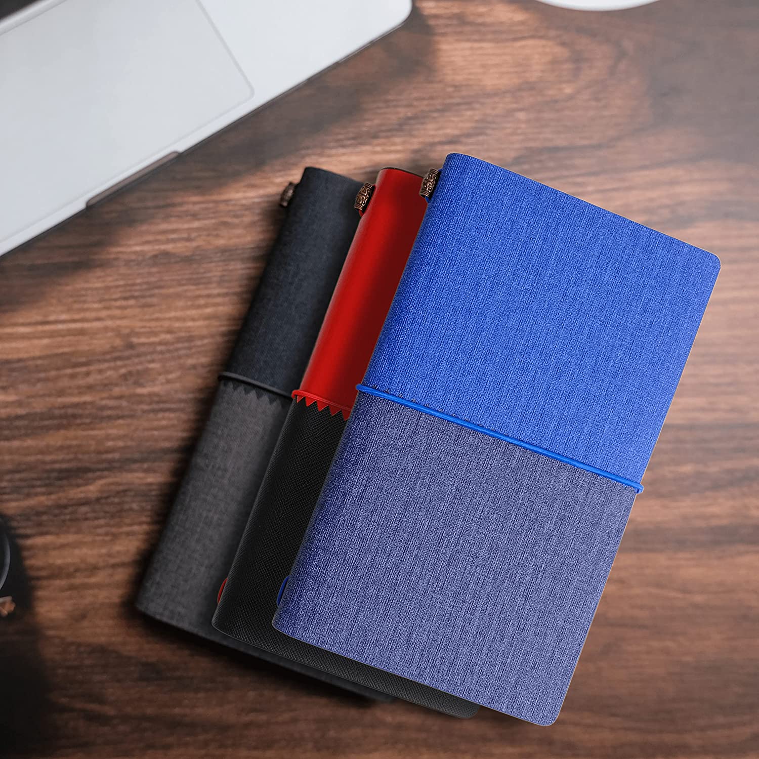 Durmukha BIBELOT PU Leather Travelers Writing Journal Notebook with Lined Pages and Card Holders (Black/Red/Blue)
